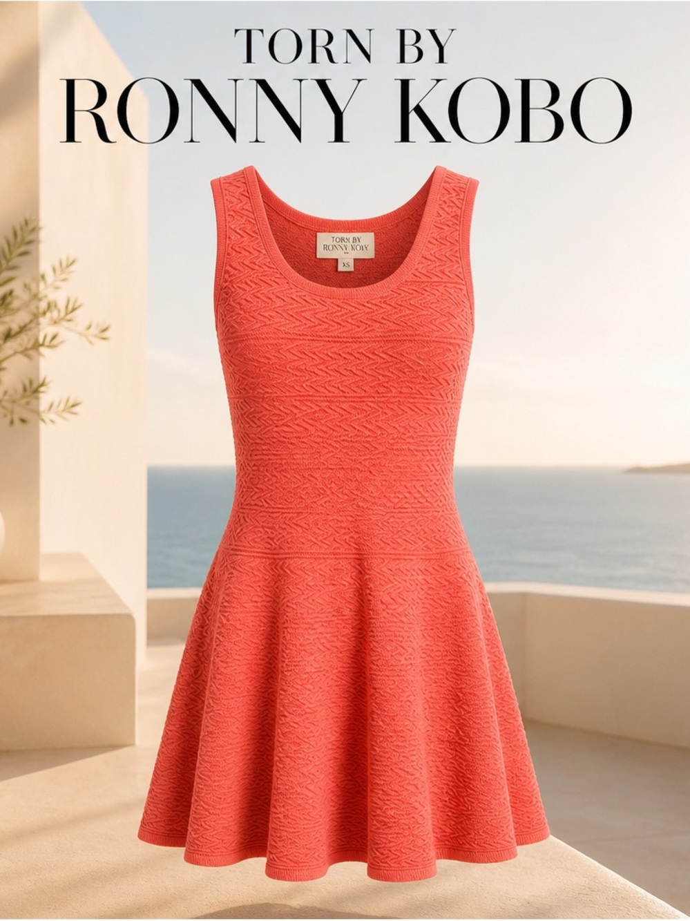 Torn by Ronny Kobo Coral Textured Knit Sleeveless Mini Dress sz XS